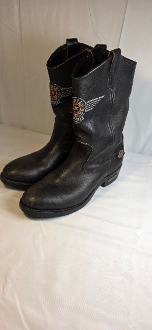 Harley-Davidson Mens Black Leather Boots with Embroidered Logo Size 10.5